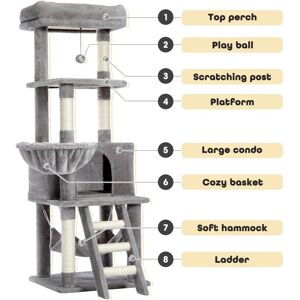 Speedy pet Pet ladder  AMT0109GY, Sisal scratching post, multi-level, hammock bed, extra large perch, toy ball, gray, one size.