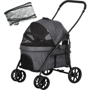 Rootz Living Rootz Dog Buggy - 2 Sikkerhedsbånd - Hundevogn - Sammenfoldelig - Aftagelig kurv - Regnslag - Oxford-klud - Stål - Mørkegrå - 81L x 68W x 98,5H cm