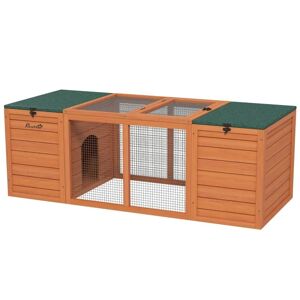 Rootz Living Rootz Lille Dyrebur - Dværgkaninbur - 2 Hutches-1 Run - Vejrbestandig - Kaninbur - Vejrbestandig - Gran Træ-stål - Orange-grøn - 140L x 60W x 50H cm