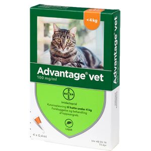 Pharmaservice Leverandør Advantage  loppemiddel til kat 0-4 kg 4 pipetter