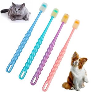 4 stk 360-graders lille hund og kat blød tandbørste Blød silikone Dybe kæledyrtænder rensesæt (farver kan variere) - -