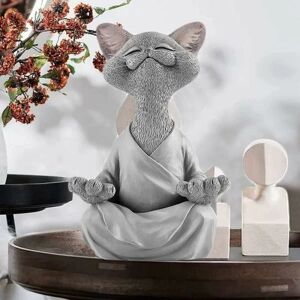 Resin Meditating Cat, Grå Kat Buddha Statue Meditation, Yoga Bud