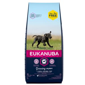 15 + 3 kg gratis Eukanuba Puppy Large Breed Kylling hvalpefoder