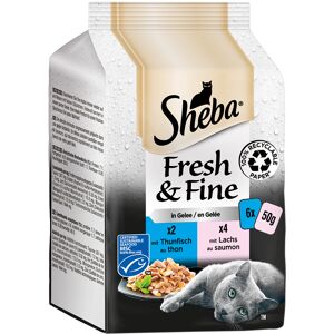 72x50g Fresh & Fine Tun & Laks i gelé Sheba kattemad