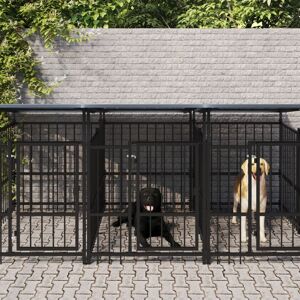 vidaXL udendørs hundegård med tag 15,02 m² stål