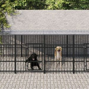 vidaXL udendørs hundegård med tag 11,26 m² stål