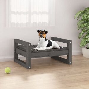 vidaXL Cama Para Perros Madera Maciza De Pino Gris 55.5x45.5x28 Cm