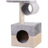 PawHut Rascador Árbol para Gatos 31x31x58 cm con Poste Central Casa Cama de Felpa Suave para Arañar Dormir y Jugar Gris y Beige