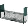 PawHut Trampa con 2 Puertas para Animales Vivos Jaula de Captura Metálica con Asa para Conejos Visones Zorros Pequeños 100x25x28 cm Verde Oscuro