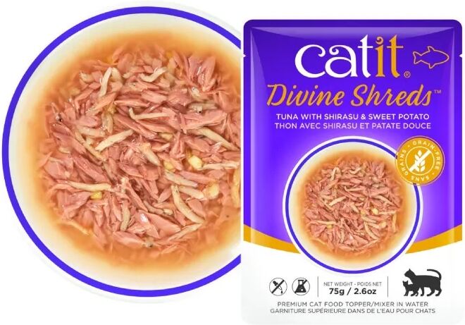 Comida Húmeda Gatos Catit DivineShreds Sopa Atún Shirasu Boniato 75g - CATIT