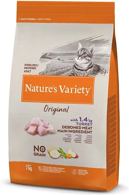 Saco Comida Natural Gato NatureS V Original Feline Adult Steril Pavo 7Kg - Natures Variety