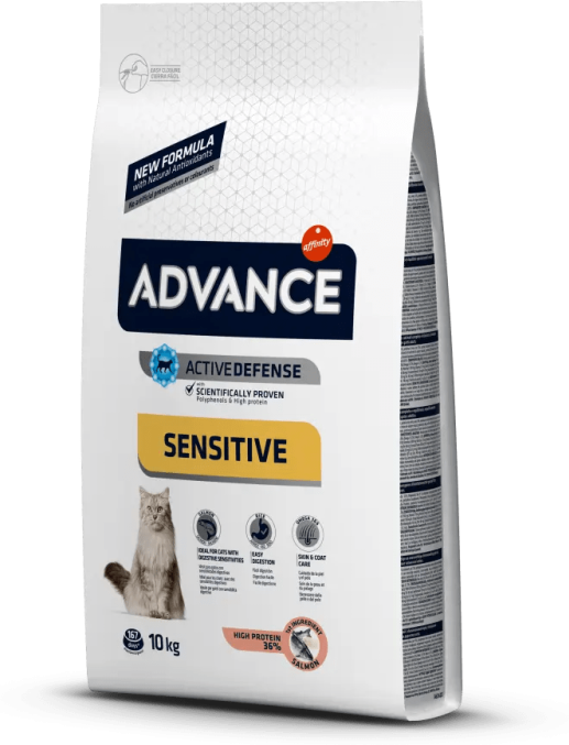 Comida Natural Gato Advance Feline Adult Salmon Arroz Sensitiv 10Kg - ADVANCE