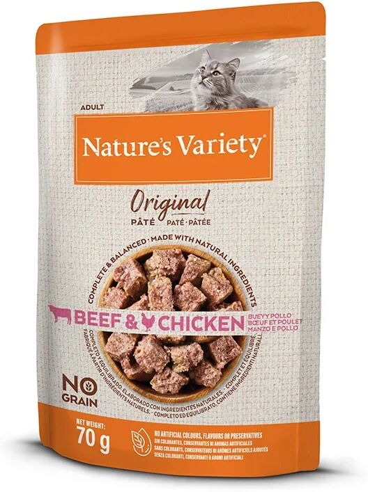 Comida Natural Gato NatureS V Original Feline Adult Pate Buey Pollo 12X70Gr - Natures Variety