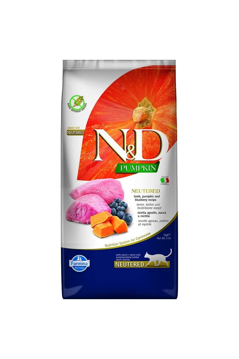 Comida Natural Gato Farmina Nd Cat Pumpkin Neutered Cordero Arandano 5Kg - FARMINA