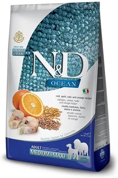 Comida Natural Perro Farmina Nd Dog Ocean Low Grain Medium Maxi Bacalao 12Kg - FARMINA