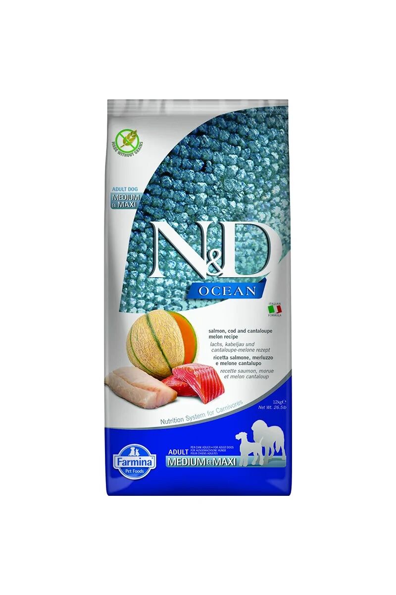 Comida Natural Perro Farmina Nd Dog Ocean Salmon Bacalao Medium Maxi 12Kg - FARMINA