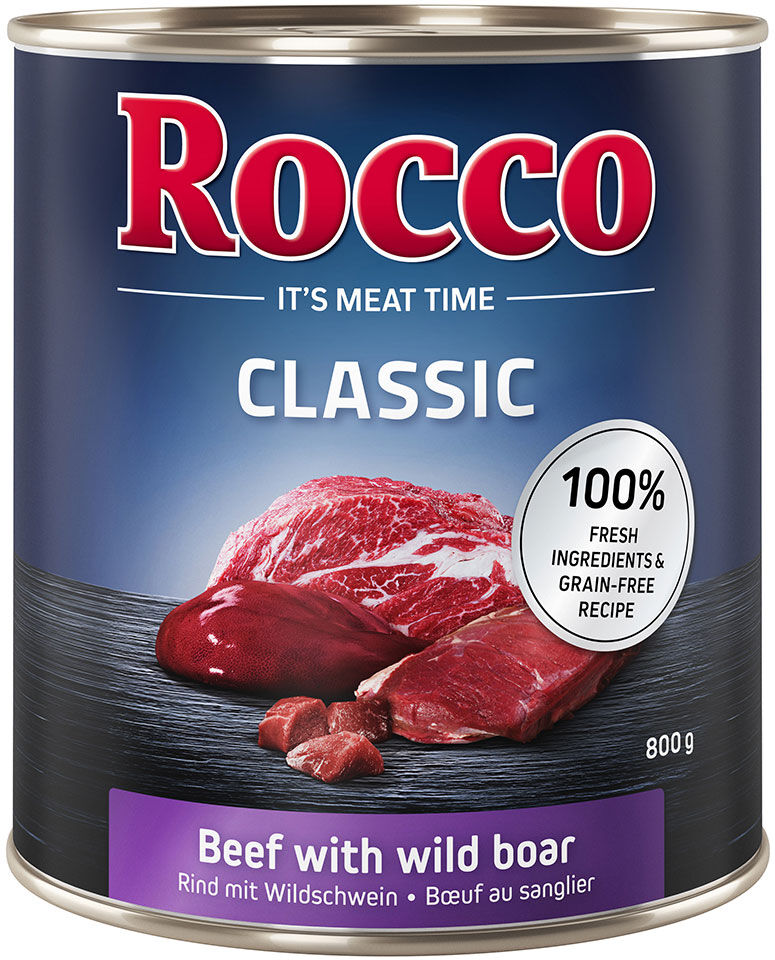 Rocco 6x800g Classic vacuno y jabalí  comida húmeda para perros