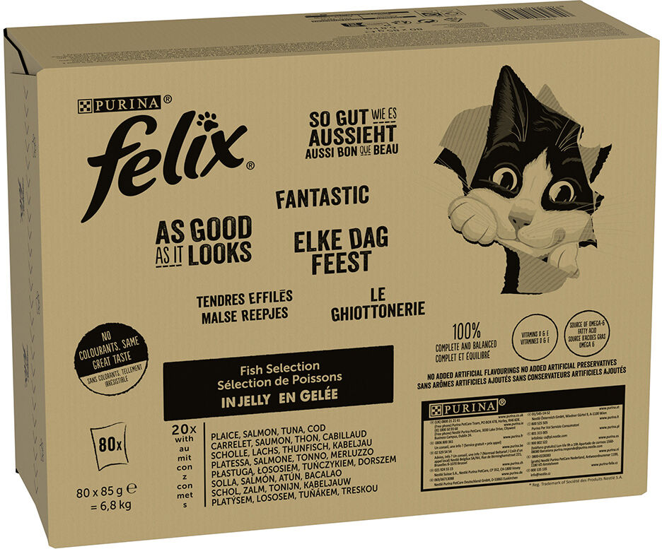 Felix 80x85g  Fantastic mix de pescado en gelatina para gatos