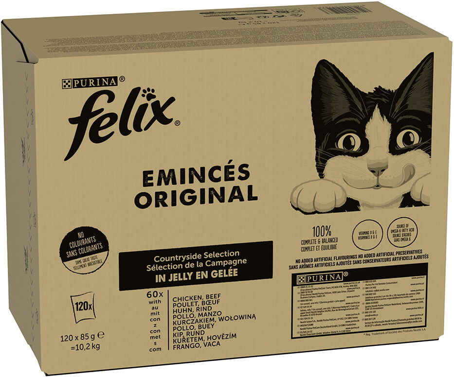 Felix 120x85g Vacuno y pollo  comida húmeda para gatos