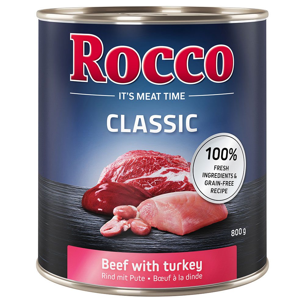 Rocco 6x800g Classic vacuno y pavo  comida húmeda para perros