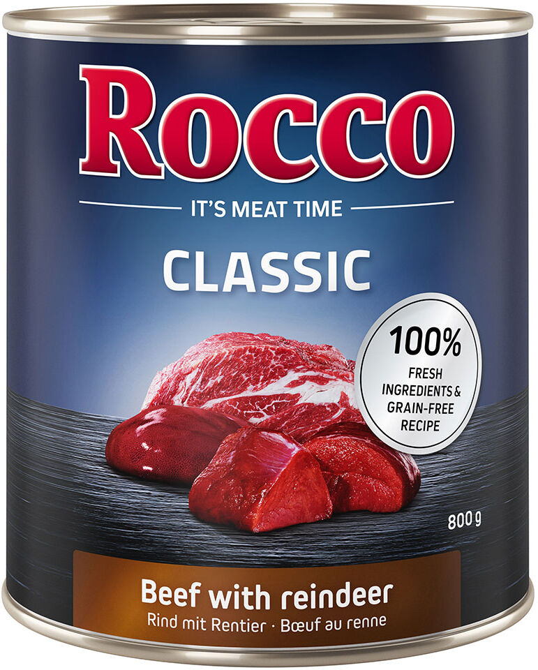 Rocco 6x800g Classic vacuno y reno  comida húmeda para perros