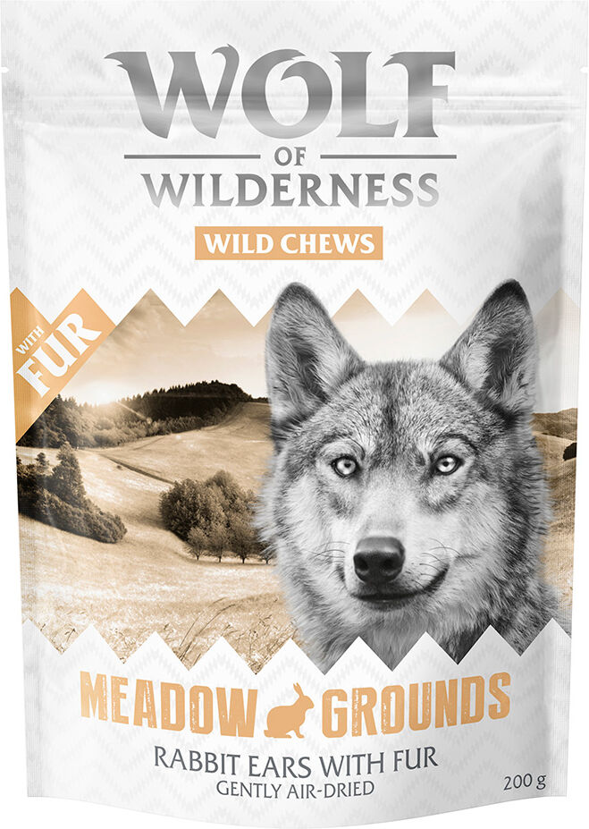 Wolf of Wilderness 800g orejas de conejo con pelo  snacks para perros