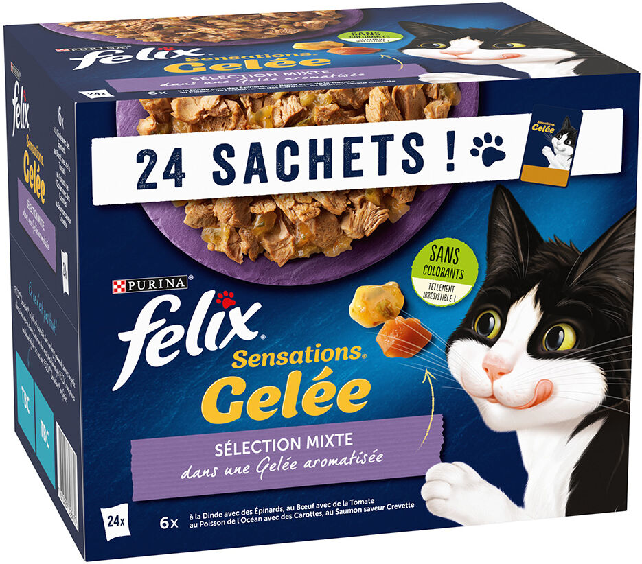 Felix 48x Bolsitas de 85 g  "Sensations" Variedad mixta en gelatina Comida húmeda para gatos