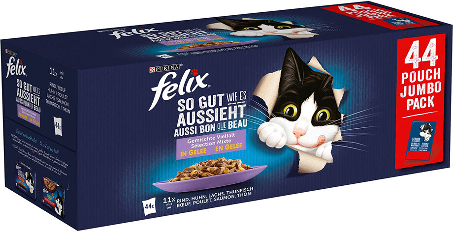 Felix 132x85g  Fantastic Pollo, vacuno, atún y salmón en bolsitas para gatos