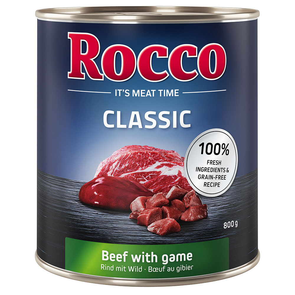 Rocco 6x800g Classic vacuno y caza  comida húmeda para perros