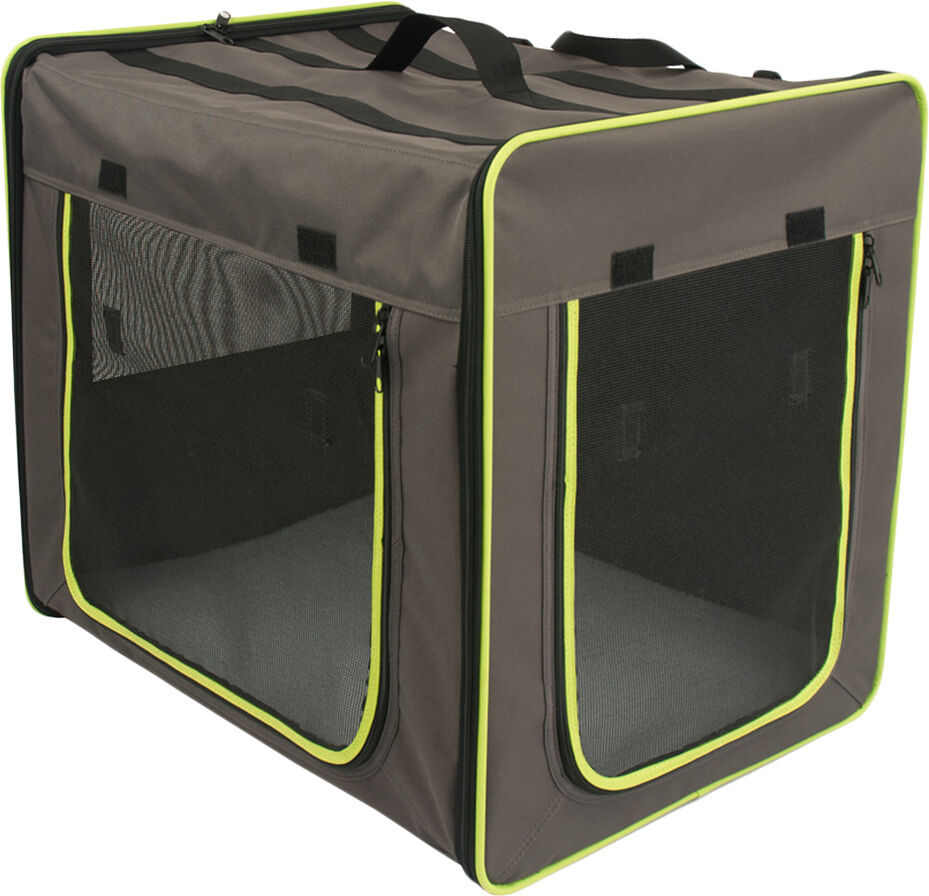 zooplus Exclusive Caseta plegable First Class Basic Talla L gris amarronado y verde neón