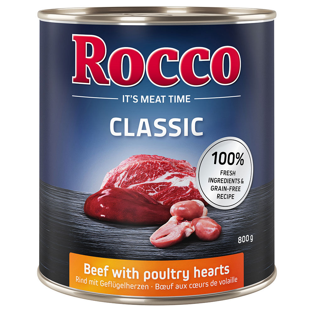 Rocco 6x800g Classic vacuno y corazón de ave  comida húmeda para perros