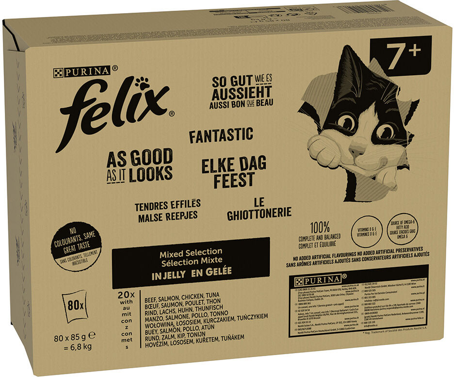 Felix 80x85g  Fantastic Senior mix de carne en gelatina para gatos