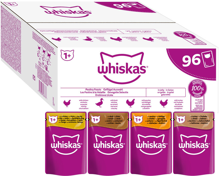 Whiskas 96x85g 1 + años Selección de aves en gelatina  para gatos