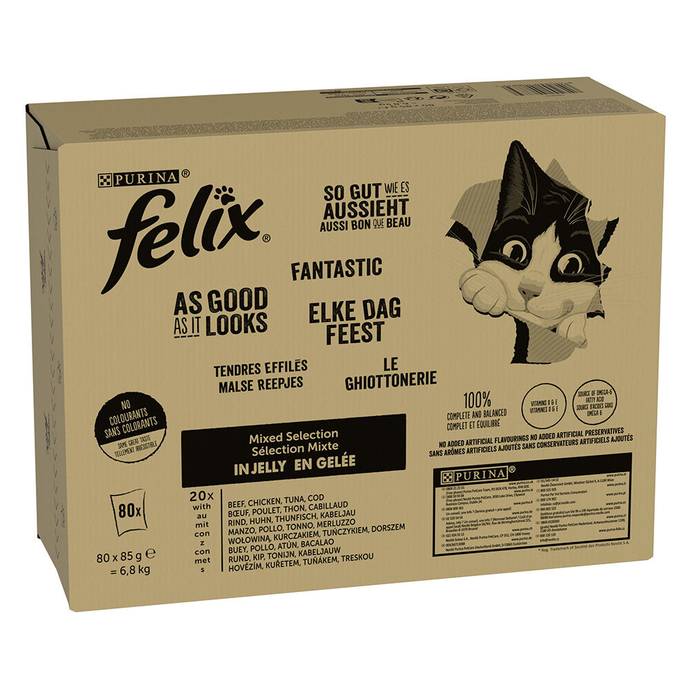Felix 80x85g  Fantastic mix de carne y pescado en gelatina para gatos