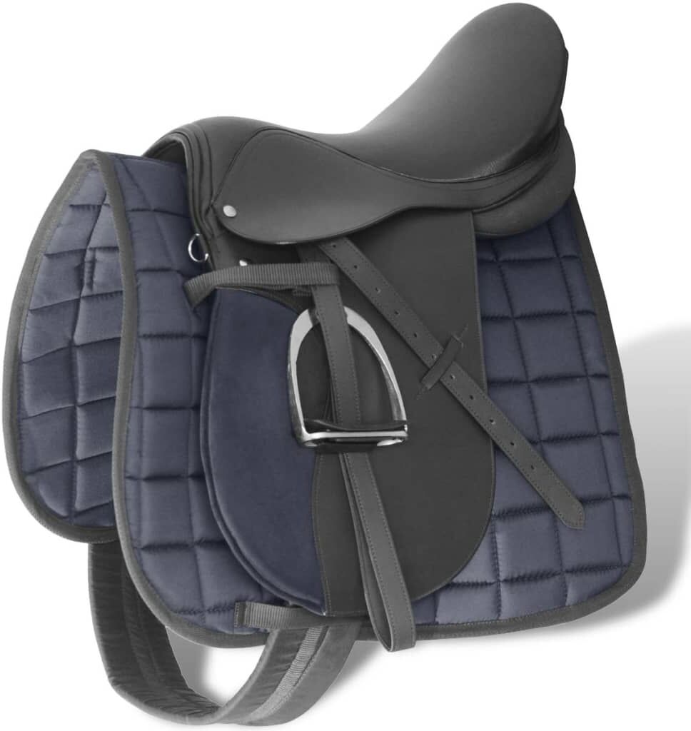 vidaXL Set de montura de caballo de 16" y cuero negro 14 cm, 5 en 1