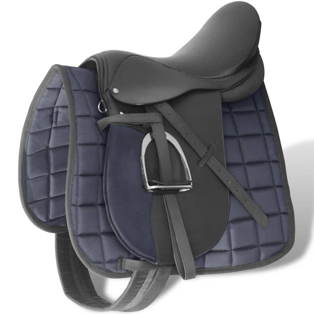 vidaXL Set de montura de caballo de 17.5" y cuero negro 12 cm, 5 en 1