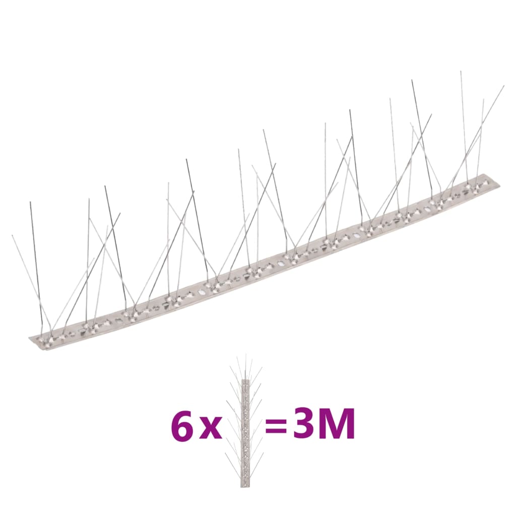 vidaXL Set de 6 hileras pinchos contra pájaros y palomas 5 filas 3 m