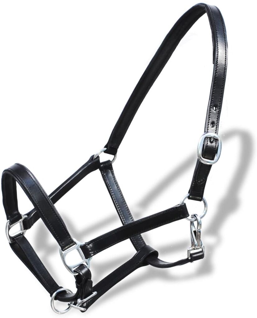 vidaXL Ronzal/Cabestro de Cuero Negro Ajustable Para Caballo Percherón