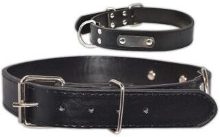 Complementos Collar En Cuero Negro Con Placa En Metal (3,0x65cm)