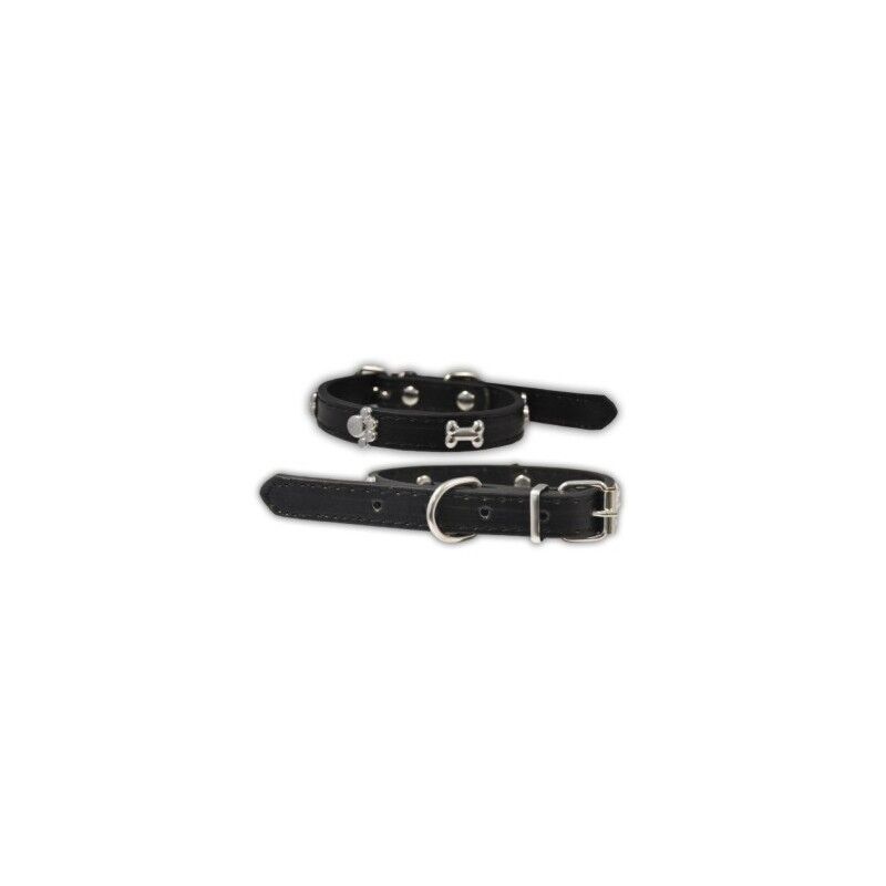 Complementos Collar En Cuero Negro Con Huesos Y Huellas En Metal (2,5x55cm)