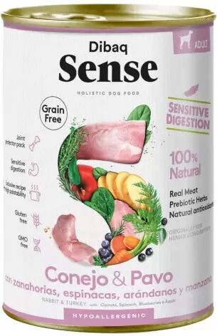 Dibaq Sense Adult Grain Free Conejo Y Pavo Perro Latas 380 Gr