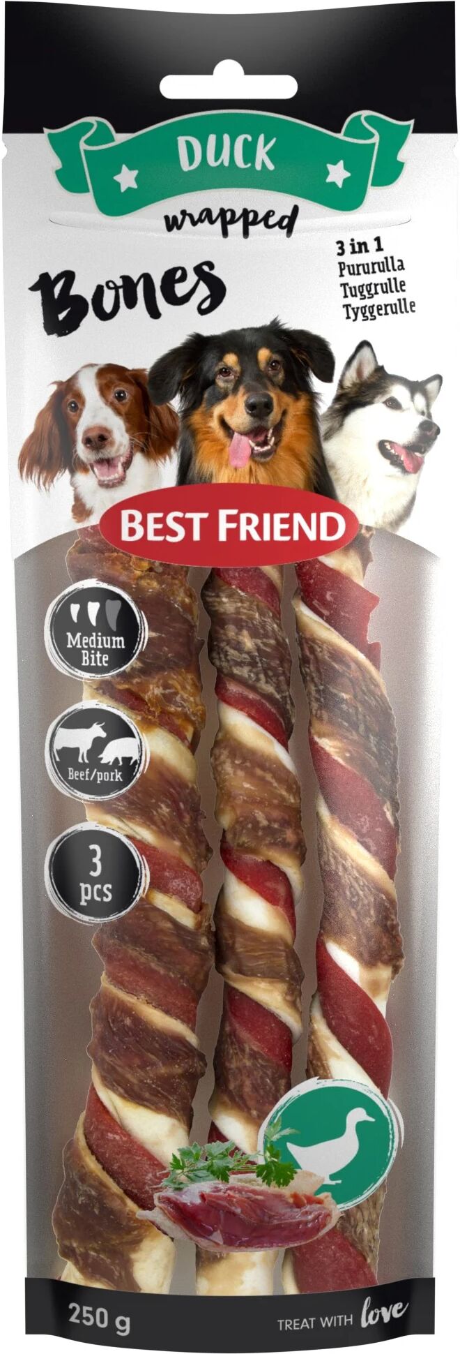 Best Friend Bones 3in1 nauta/possu/ankka pururullat 3 kpl medium 250 g