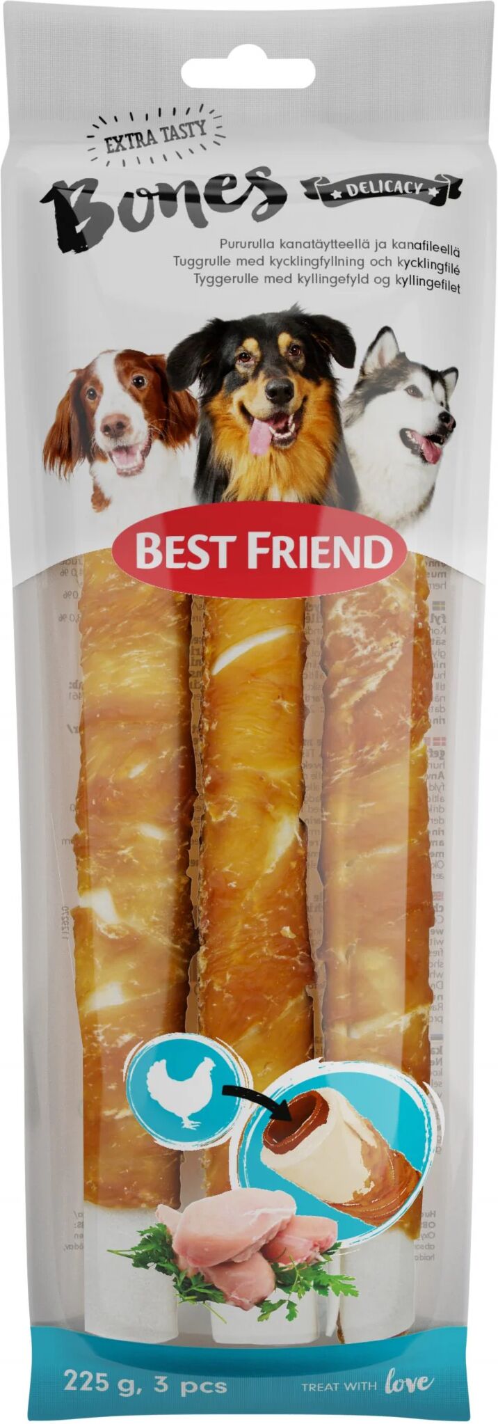 Best Friend Bones 225 g 3 kpl pururulla kanatäytteellä ja -fileellä