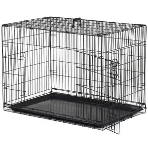 PAWHUT Cage caisse de transport pliante pour chien en métal noir 91 x 61 x 67 cm - Publicité
