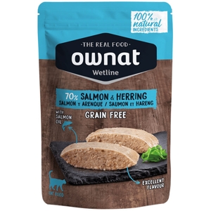 Ownat Grain Free Aliments Humides Chat 70% Saumon et Hareng Sachet 85gr - Publicité