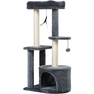 - Arbre à chats avec griffoirs grattoirs sisal naturel centre d'activités niche plateformes 2 jouets suspendus gris - Gris