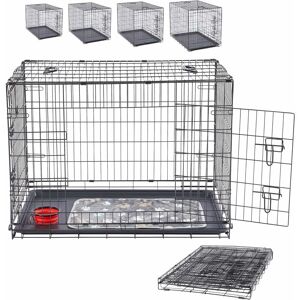 Arebos - Cage pour chien 92,5 x 60 x 66 cm Caisse de transport pour chien voiture pliable Caisse de transport pour chien pliable Caisse de transport pour chien avec 2 portes Cage pour chien à domici - Noir - Publicité