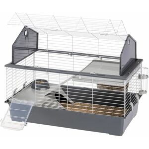 Barn 100 Cage pour lapins avec accessoires et adhésifs. Agencement style grange américaine.. Variante - Mesures: 96 x 57 x h 73 cm - Gris - Gris - Ferplast - Publicité