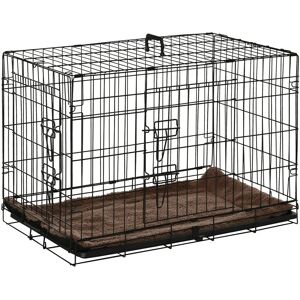 Pawhut - Cage de transport pliante pour chien poignée, plateau amovible, coussin fourni 76 x 53 x 57 cm noir - Publicité