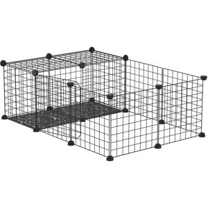 PawHut Cage parc enclos rongeurs modulable dim. L 105 x l 70 x H 35 cm résine PP fil métallique noir - Noir - Publicité